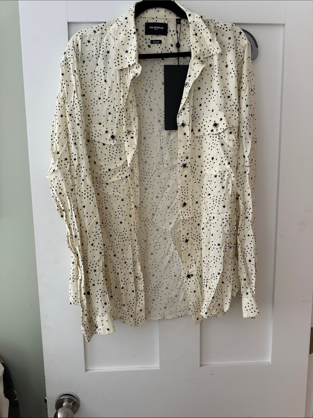 The Kooples Ivory Button-Up Shirt with Black Star Print 06